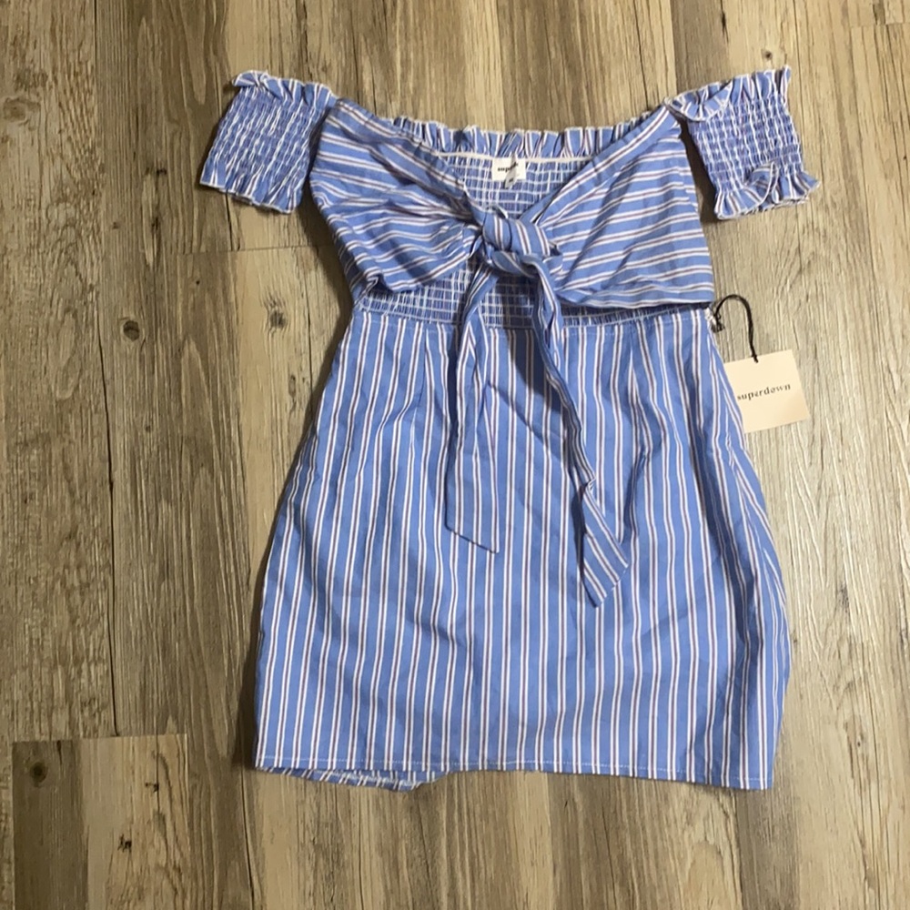 Front tie blue and white striped dress, XS, NEW